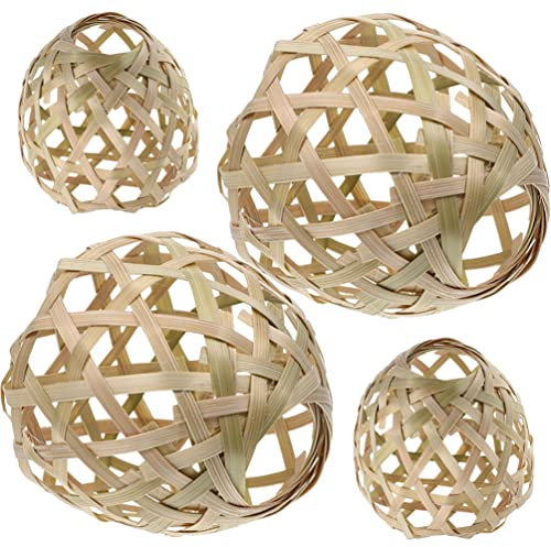 HOMSFOU 4 Stücke Gewebte Pendelleuchte Schirm Rattan Korb Kronleuchter Lampenschirm Glühbirne Käfig Schutz Lampe Halter Kleine Tischlampenabdeckung Für Hängende Lampe Stehlampe