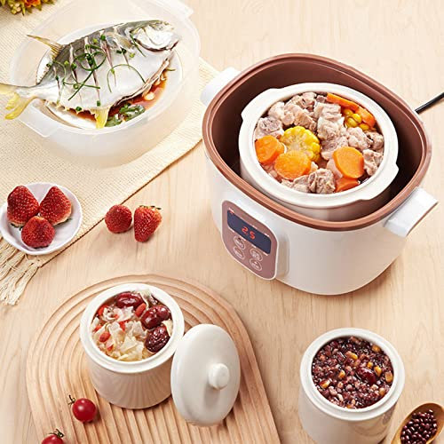 Olla de cocción, olla eléctrica para estofado de 1,6 l con revestimiento de cerámica, olla de cocción lenta, multifunción para el hogar con función de cita inteligente de 9,5 h par
