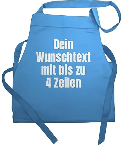 Schürze - Aufdruck selbst gestalten - Wunschtext I Eigener Text I Custom Text - 60x87 - Hellblau - schürzen selber bedrucken personalisierte kochschürze damen 4 zeilen datum küchenschürze