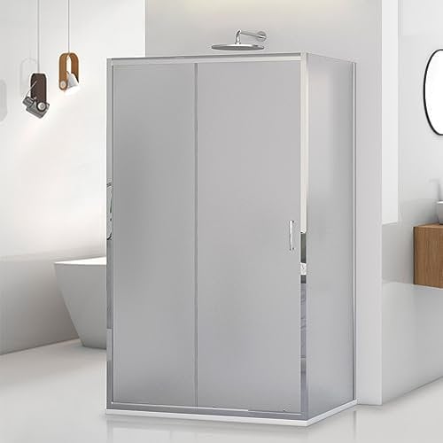 Box doccia 3 lati 70x100x70 cm porta scorrevole e 2 parete fisse, vetro stampato H 195 cm con profilo cromato e installazione reversibile, Tay