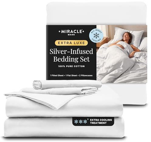 Miracle Made® Extra Luxe Coolit True Grip Spannbettlaken-Set, 4-teilig, Fadenzahl 300, Lyocell-Silber infundiert, für empfindliche Haut, Weiß