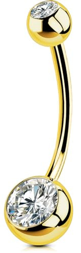 OUFER Body Piercing Internally Bauchnabelpiercing 10/12/14/16mm Belly Button Bars 14G 316L Stainless Steel Nabelpiercing Gold Extra Long Navel Belly Piercing Jewellery Belly Button Ring
