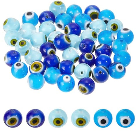 NBEADS 48 Pcs 3 Couleurs à la Main Mauvais Œil au Chalumeau Perles, Perles D'Oeil Turc Rondes de 8mm Perles D'Espacement en Verre en Vrac pour Bracelets Bricoler Collier Fabrication de Bijoux