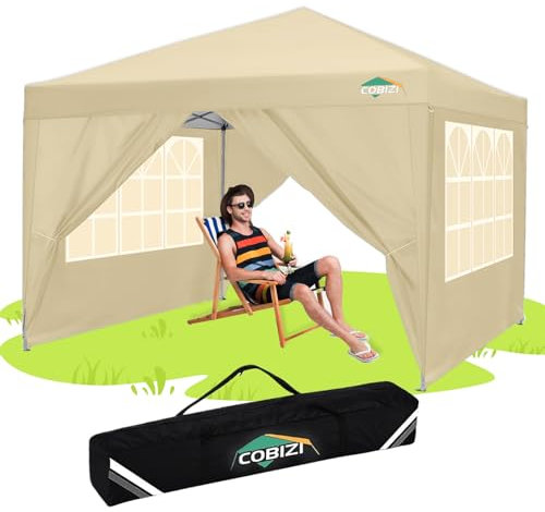 COBIZI Faltpavillon 3x3 Wasserdicht Stabil mit |8X Heringe|4X Windseil|UV-Schutz 50+|Hoch Dichte Plane|Partyzelt Pavillon 3x3 Wasserdicht Stabil Winterfest Faltpavillon 3x3 Gartenpavillon(Khaki)