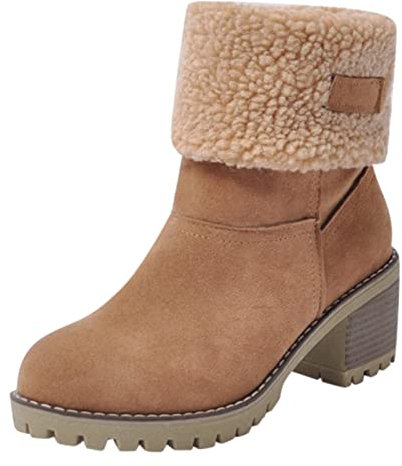 Stiefel Damen Winter: Warme Gefüttert Stiefelette,Anti-Rutsch Halbhoch Damenstiefel,Klassische Kurzschaft Boots Schuhe,Weich Winterboots,mit Blockabsatz Winterschuhe,Schneestiefel,Wanderhalbschuhe