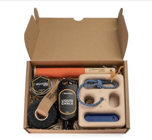 WHITEOAK WiteOak Kit de accesorios de escalada: juego de regalo de escalada, tabla de colgar de bolsillo, cinta de escalada de tiza líquida, cera regenerativa, lima de callos