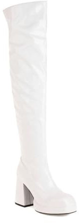 LeaHy Donne Lungo Stivali Elegante Pelle Verniciata con Plateau Tacco Grosso Tacco Alto Stivali,Bianca,47 EU