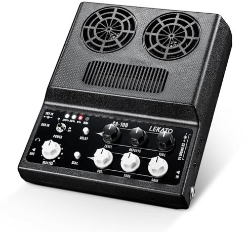 Mini Guitar Amp,LEKATO 20W Rechargeable Guitar Headphone Amplifier with Distortion and Delay Effects,Portable Electric Guitar Amp with Bluetooth for Daily Practice Travel (Black)