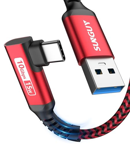 SUNGUY Cable USB C, 1m Ángulo de 90 Grados Android auto Cable de Nailon de Cable USB a USB C Compatible con iPhone 16/15 Pro Max, Galaxy S24/S23/S22, P30 Lite-Rojo