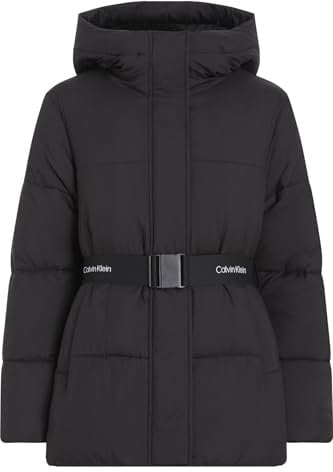 Calvin Klein Damen Pufferjacke Logo Belt Short Puffer mit Gürtel, Schwarz (Ck Black), XL