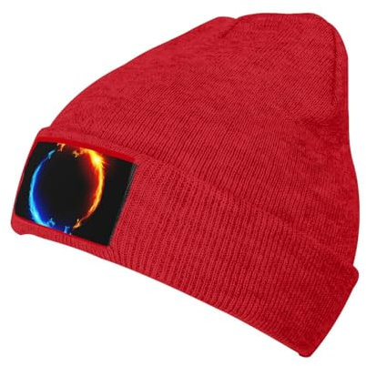 OdDdot Fire and Ice Dragons Print Beanie Mützen für Damen Herren, Wintermütze, Strickmütze, Herrenmütze, randlose Mütze, Skatermütze, rot, One size