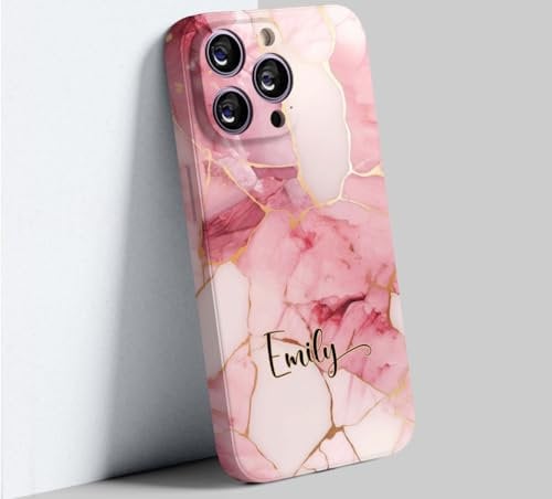 EKAM Personalised Marble Case for iPhone 11 - Fully Printed 3D Marble Pattern Shockproof TPU Bumper back Cover, Customise Your Own Name Text (Rose Marble, iPhone 11)