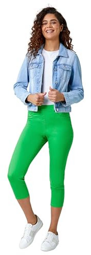 Roman Originals Cropped Jeggings for Women UK Ladies Capri Stretchy Jeans Denim Legging Cotton Summer Trouser Three Quarter 3/4 Length Pull On Cut Off High Waist Smart - Bright Green - Size 16