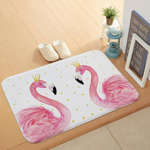 BJMAND Badezimmerteppich, Flamingo, 40 x 60 cm, rutschfeste Flanell-Badematte, Badezimmerteppich, super saugfähig, weich, Duschvorleger, geeignet für Wohnzimmer/Küche/Schlafzimmer, Innen- und