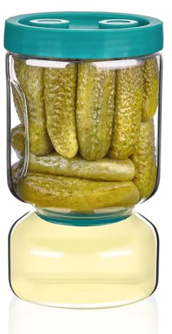 ZENS Gurkenglas zum Umdrehen, 1.5L Einmachglas mit Sieb Sanduhr, Gurkenbehälter Luftdichte Saftabscheider, Gewürzgurken Behälter Auslaufsichere für Aufbewahrung Oliven, Kimchi Pickle Jalapenos