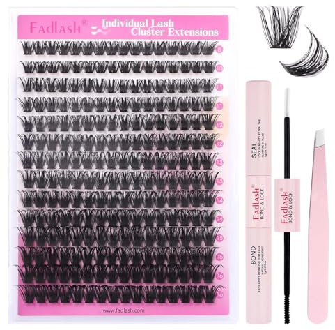 FADLASH Wimpern Extensions mit Wimpernkleber und Pinzette 3PCS zu Hause 8-16mm 0.07 D Curl 100D DIY Lash Extension Set Einzelne Wimpern Individual Lashes für Anfänger Wimpernverlängerung