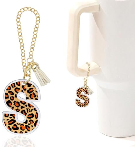 Leopard Initial S Charm for Stanley Cup,Mini Yellow Leopard Tumbler keychain Letter Charm Stanley Cup Accessories,Charms for Purse Backpack,Leopard Gifts for Women Her Mom Sister Friend Birth