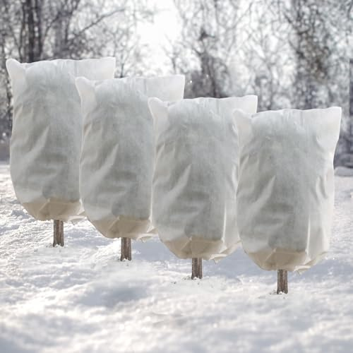 4pcs Winterschutz für Pflanzen, 60x80 cm Winterschutz Kübelpflanzensack | Pflanzenschutz mit Kordelzug und Reißverschluss, Wiederverwendbar Frostschutzvlies Kübelpflanzen aus Frost, Frost, Insekten