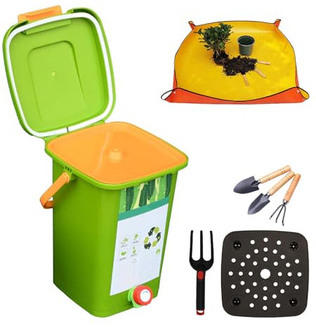 Composteur de cuisine 20 L Lot de 2 bacs à compost faciles à nettoyer avec couvercle d'étanchéité Grande capacité