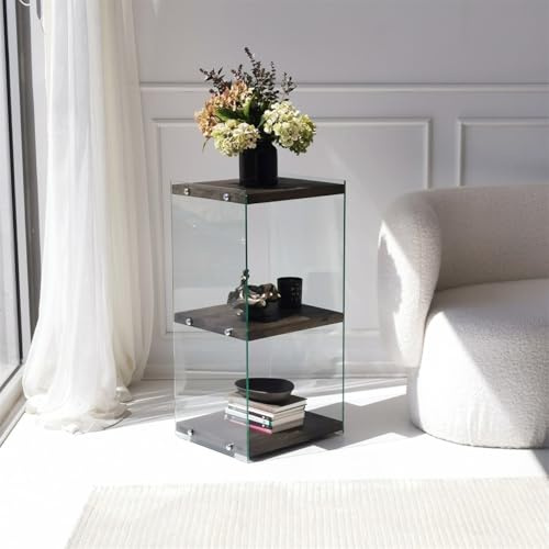 Hanah Home Stylish Anthracite Bookshelf, 40 cm W x 80 cm H x 35 cm D | 100% Solid Wood Frame & 100% Tempered Glass | Modern Design, Easy Assembly