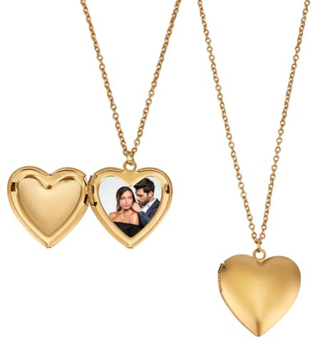 FINGERINSPIRE 2Pcs Collier Médaillon en Forme de Cœur pour Femme Pendentif Médaillon Photo Commémoratif Doré Breloques Photo 316 Acier Inoxydable Chirurgical Médaillon Photo Pouvant Contenir Des Photo