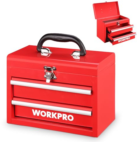 WORKPRO Metall Schubladenbox 2 Schubladen, Rot, Tisch Organizer