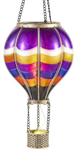 TERESA'S COLLECTIONS Heißluftballon Solarlaterne Halloweendeko für außen,45cm Orange Violett Luftballon Solarlampe Aufhängen,Gartendeko für draußen,dekorativer solarleuchten,Flammeneffekt