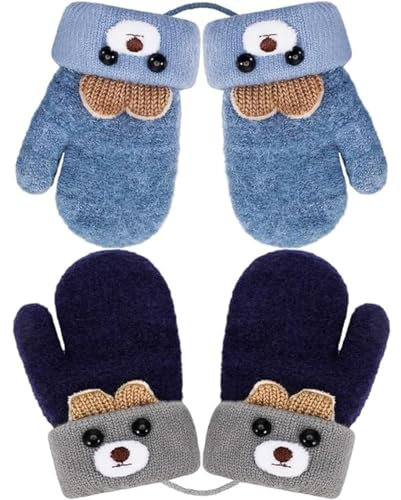 2Paar Handschuhe Kleinkinder 1-2 Jahre,Handschuhe Kinder 1 Jahr,Baby Handschuhe,Fäustlinge Baby Gestrickte Handschuhe Kinder 2 Jahre Cartoon,Fausthandschuhe Warme Fäustlinge für Kinder Mädchen Jungen