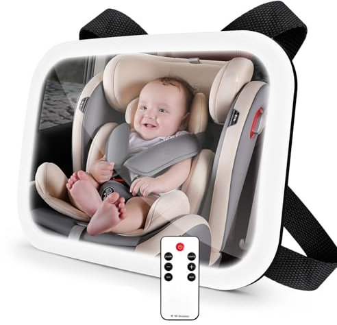 Comius Sharp Baby-Autospiegel hinten, 100% bruchsicherer Spiegel für Autofahrten, wackelsicherer Autositzspiegel, Universal-Autospiegel Baby, Sprach- oder Schaltersteuerung mit Licht 2000mAh Akku
