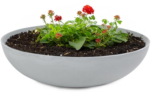 Matches21 Pot de fleurs pour l'extérieur – Grand bac décoratif vintage gris clair marbré comme pot de fleurs – 45 x 13 cm comme bain d'oiseaux, décoration de balcon ou de cimetière