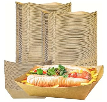 Eco-Friendly Hotdog Rolls Trays | Kraft Paper Food Serving Trays | Nachos Burger Chips Trays | Disposable Food Trays | Party Food Trays | Takeaways Trays, Stackable, Large Trays 22.5*13.5 Centimetres