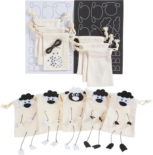 VBS Bastelset Schäfchen 5 Stk. – Kreatives Bastelvergnügen aus Baumwolle, Moosgummi, Kunststoff und Papier – Frühjahrsprojekt mit Breite 10cm, Höhe 17cm
