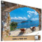 TRIOSK Sichtschutz Balkon Deko Plane Balkonblende Blickdicht mit Motiv Mauer Tor Balkon Meer Blick für Garten Terrasse Gartenzaun Balkonverkleidung Blickschutz PVC groß 200x100 cm