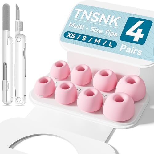 TNSNK Ersatz Ohrstöpsel für AirPods Pro 2nd/1st, Rosa (XS/S/M/L) | 4 Paar, Anti-Slip, Weiches Silikon, Hautfreundlich, mit Cleaning Kit & Organisator