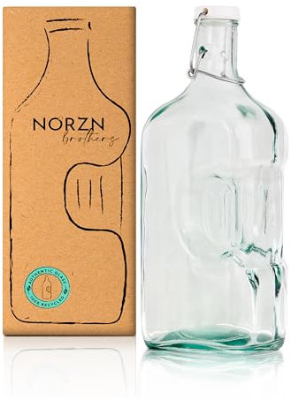 Botella Agua Cristal 2 Litros - Botella de Agua Nevera Fabricada en Vidrio 100% Reciclado, Botella de Cristal 2 litros, Botellas con Tapa, Botella de Vidrio para Agua, Garrafa 2L - Color Transparente