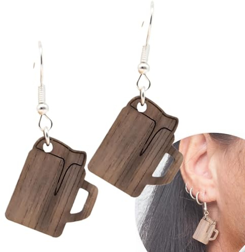 Waldviertler Geschenke ® Design Ohrringe aus echtem Holz – Handmade, hochwertig verarbeitet mit witzigen durstigen Motiv - Ideal für deine Feier – sichere dir dein natürliches Schmuckstück