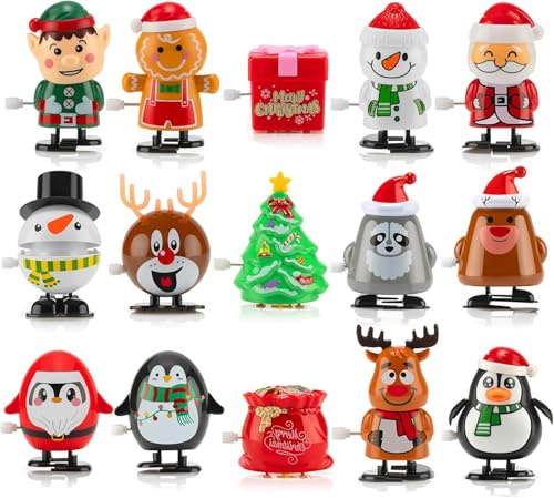 LATERN 15 Stück Weihnachts Aufziehspielzeug, 5CM x 7CM Weihnachts Uhrwerkspielzeug Mini Weihnachtsmann Schneemann Pinguine Springendes Laufspielzeug für Weihnachts Strumpffüller Party Tütenfüller