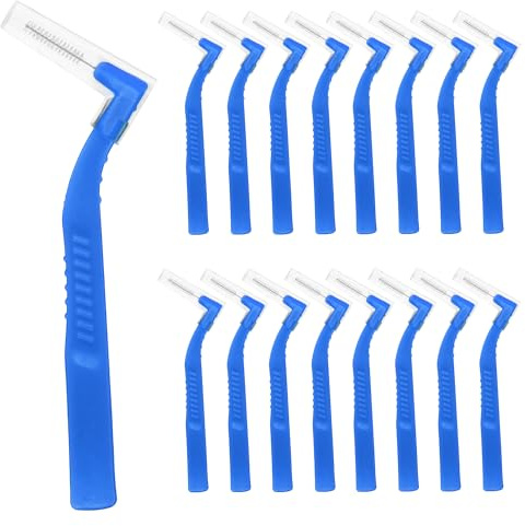 Maoerdental Confezione da 50 scovolini interdentali a forma di L, bastoncini per filo interdentale con dimensioni strette (0,7 mm), bastoncini per la pulizia tra denti, bretelle e gengive (blu)