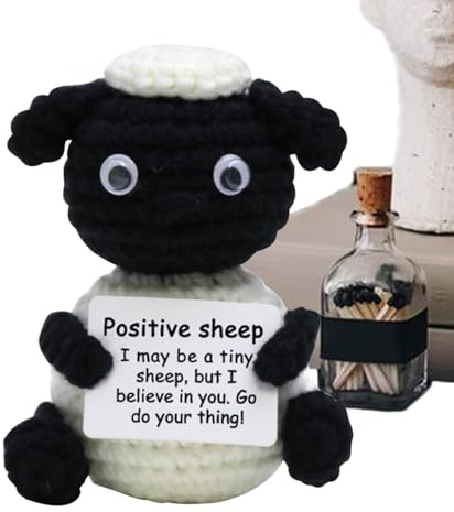 Generisch Positive Häkel-Tiere | Positives Häkel Schaf Puppe Mit Motivierender Karte,Niedliche Tischdekoration Für Kinder, Jugendliche & Erwachsene Für Schreibtisch, Schlafzimmer & Wohnzimmer