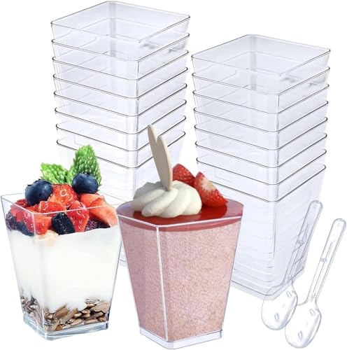Cisolen 25 Stück Dessertgläser mit Löffeln Desserttasse 5oz/160ml Dessertbecher Wiederverwendbar Runde Dessertschalen Transparenten Desert Becher für Mousse Kuchen Eis Joghurt Pudding Dessert