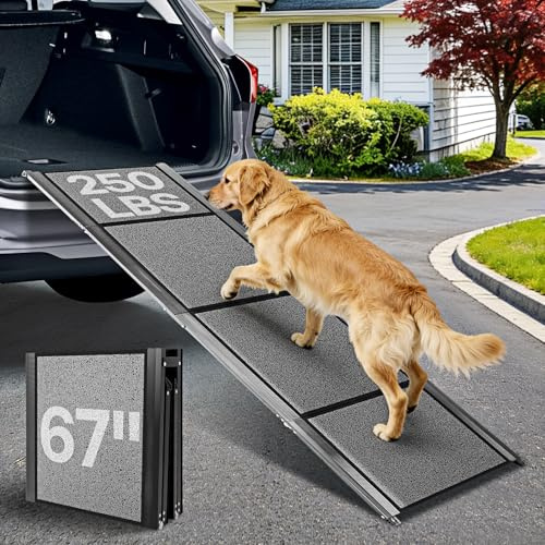 Healifty Hunderampe Auto Klappbar, 170x44CM Hunderampe, Zusammenklappbare Hundetreppe, Montage in 5s, Leichtem Aluminiumrahmen & Rutschfester Oberfläche, Rampe Hund für 110kg Große Hunde SUV & LKW