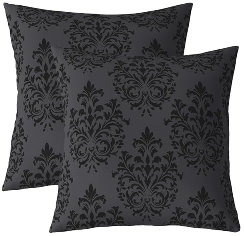Homemissing Boho Vintage Floral Kissenbezüge 50x50cm Barock Blumen Gothic Sofakissen Jacquard Drucken Dekokissen Schwarz Modern Geometrische 2er Set Kissenbezüge Kissenhülle