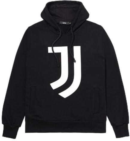 JUVE Juventus Felpa Nera Uomo con Cappuccio e Logo Bianco Stampato - 100% Originale - 100% Prodotto Ufficiale - Scegli la Taglia