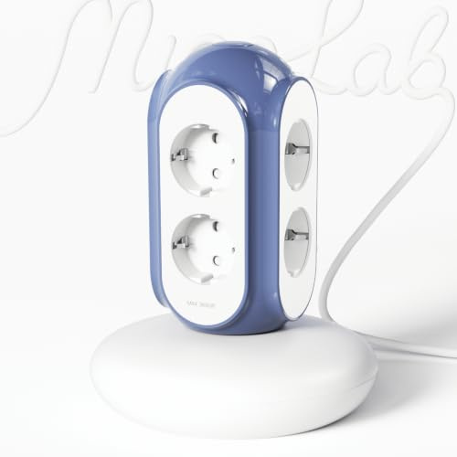 MiaoLab Regleta Torre 6 Tomas AC, 3680W/16A, Protector sobretensiones 1420J, Base con Peso 479 g Anti-vuelco, Cable 2 m, protección sobrecarga (Azul Mediterráneo)