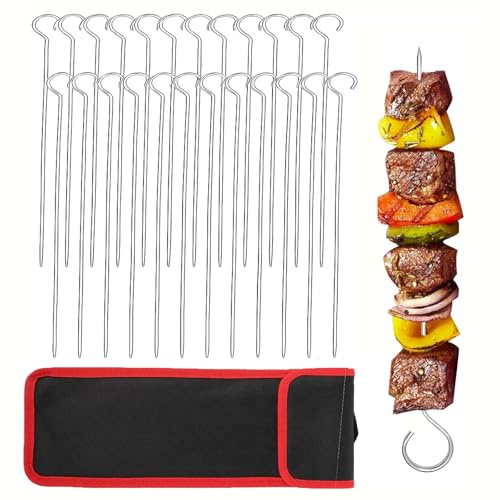 24 PCS Kebab Skewers，BBQ Metal Skewers Stainless Steel，BBQ Metal Skewers Stainless Steel，Perfect for Turkish Shish, Adana, Kofte, and More