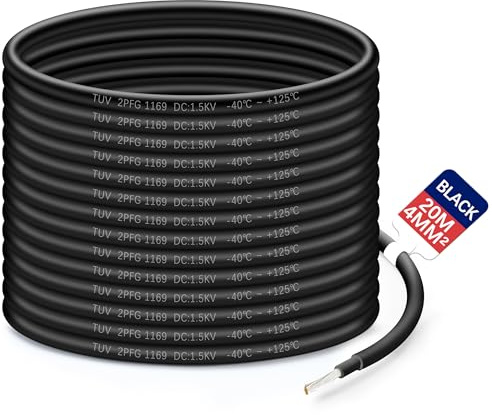 Solar Panel PV Cable DC Rated Red Black 4mm² 6mm² 10/20/35m (BLACK, 4mm²-20m)