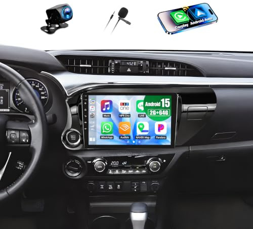 CAMECHO Autoradio für Toyota Hilux AN120 2015-2020, 2+64G Android 15 mit 10 Zoll Touchscreen, Navi Radio Bluetooth mit Wireless Carplay FM RDS GPS WLAN Android Auto Mirror Link +Rückfahrkamera