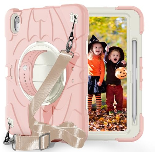 Generic Custodia compatibile con iPad 10th Gen 11.9 pollici (colore: rosa) tracolla da mano cavalletto posteriore rigida custodia in silicone