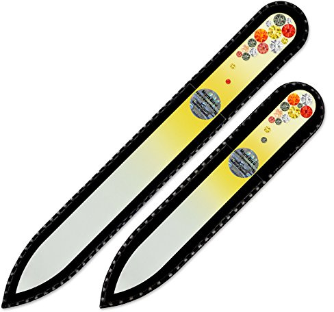 Genuine Czech Glass Nail File - Mont Bleu Set of 2 Crystal Nail Files Hand Decorated with Crystals from Swarovski® - Handmade - Czech Tempered Glass - Lifetime Guaranty - Crystal Nail Files