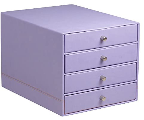 Rhodia 318869C Schubladenbox (mit 4 Schubladen, Griffe aus Metall, Kunstleder, elegant und praktisch, ideal für Ihr Büro oder Ihr zu Hause) 1 Stück, iris